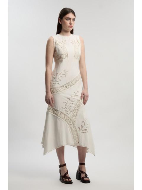 KAREN MILLEN Petite Cutwork And Embroidery Linen Viscose Woven Maxi Dress