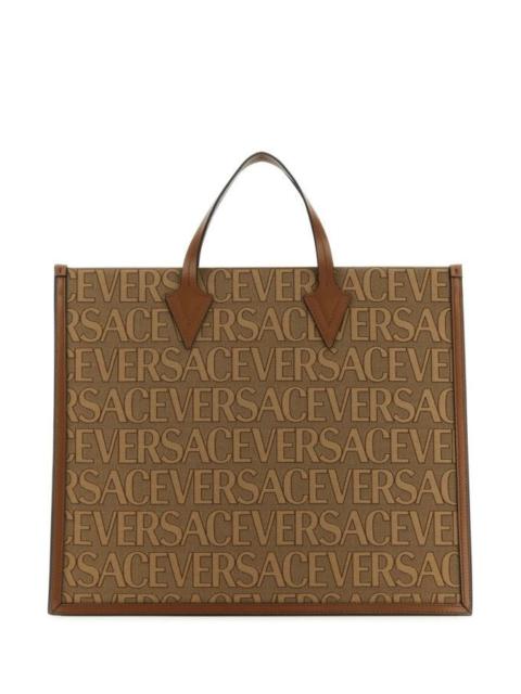 VERSACE VERSACE Embroidered Canvas Versace Allover Shopping Bag