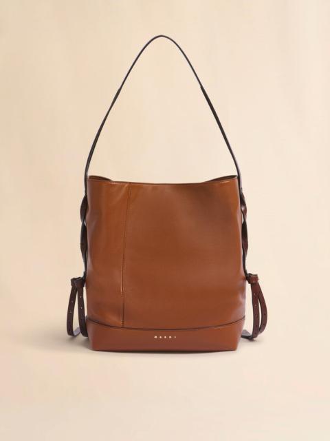 Marni BROWN LEATHER POD 2.0 SMALL HOBO BAG