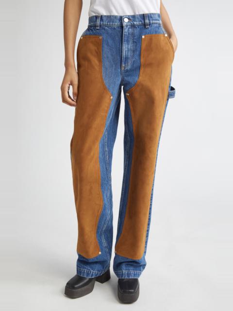 Stella McCartney Stella McCartney Denim & Faux Suede Straight Leg Carpenter Jeans in 4090