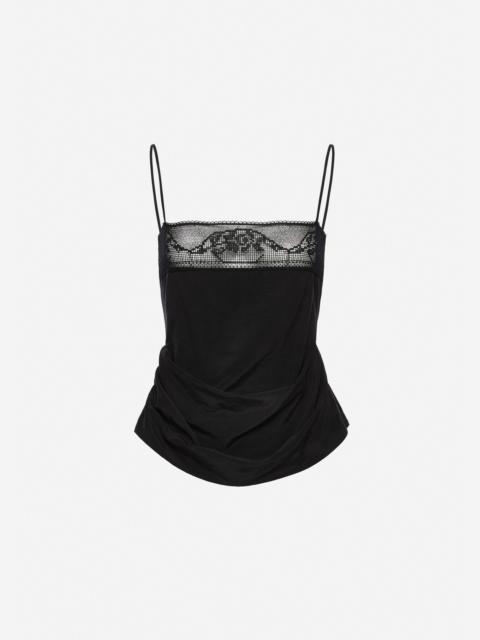 MAGDA BUTRYM Draped silk lace-trim top in black