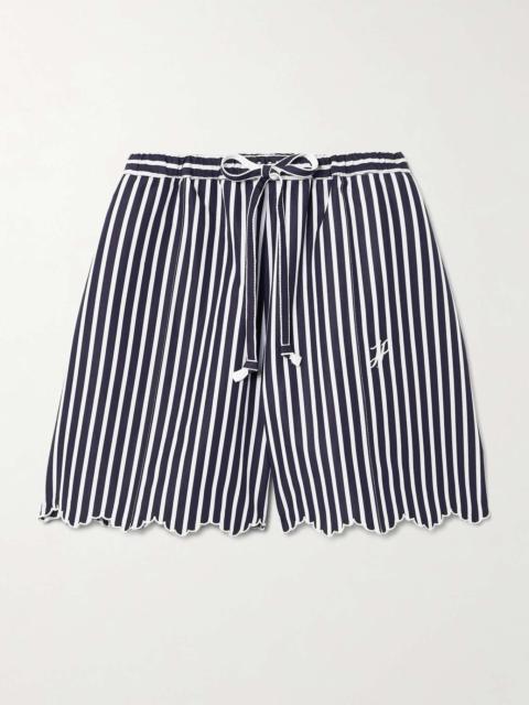Embroidered striped cotton-poplin shorts Navy