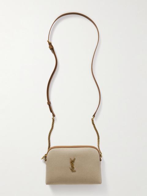SAINT LAURENT Gaby Mini Leather-trimmed Embellished Canvas Shoulder Bag