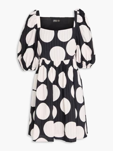 STINE GOYA Ana polka-dot linen-blend seersucker mini dress