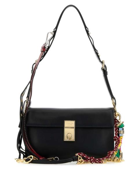 Prada Prada Women Black Leather Small Prada Soft Sound Shoulder Bag