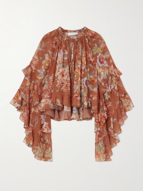 Zimmermann Awaken Ruffled Floral-print Cotton And Silk-blend Crepe De Chine Blouse