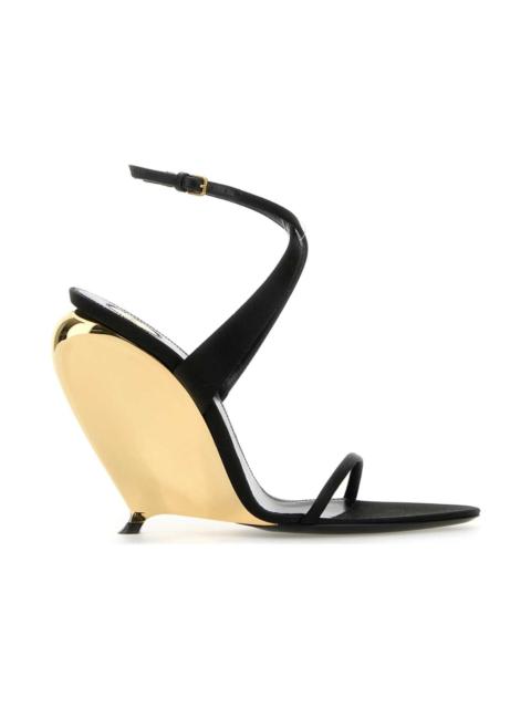 SAINT LAURENT Black Crepe Tallulah Wedges
