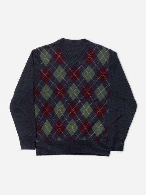 J. PRESS NAVY & BURGUNDY ARGYLE WOOL SWEATER - TRIM FIT
