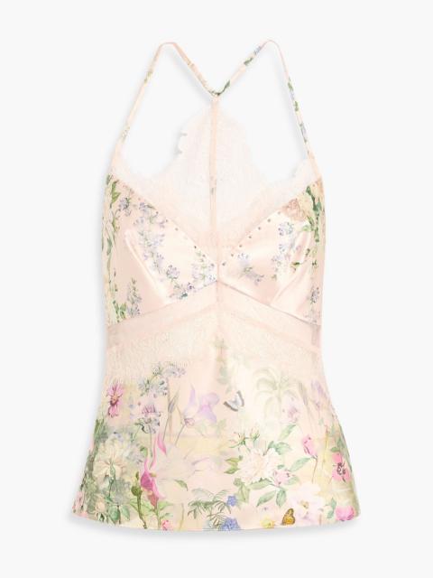 CAMILLA Crystal-embellished floral-print silk crepe de chine camisole