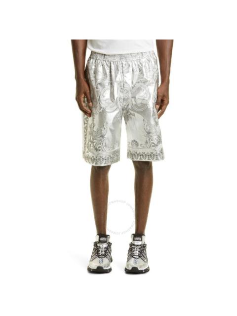 VERSACE Versace Men's Silver Baroque Print Silk Twill Shorts