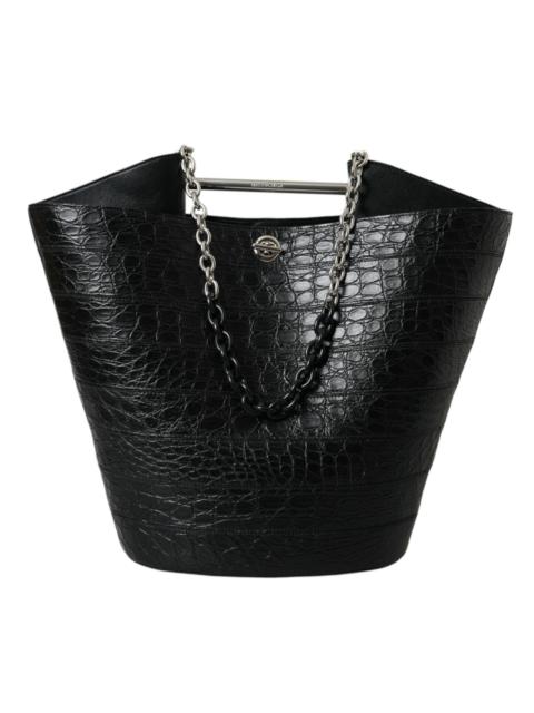Balenciaga Black Crocodile Leather Maxi Bucket Bag