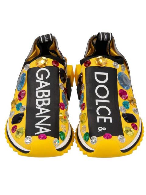 Dolce & Gabbana Crystal Logo Slip-On Sneaker Shoes SORRENTO Yellow Black 13078