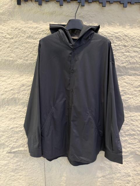 BALENCIAGA Balenciaga Black Embroidered Shell-Button Hooded Shirt Jacket