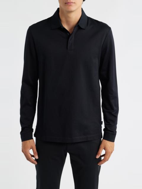 BOSS BOSS Pado Long Sleeve Cotton Polo in Black at Nordstrom