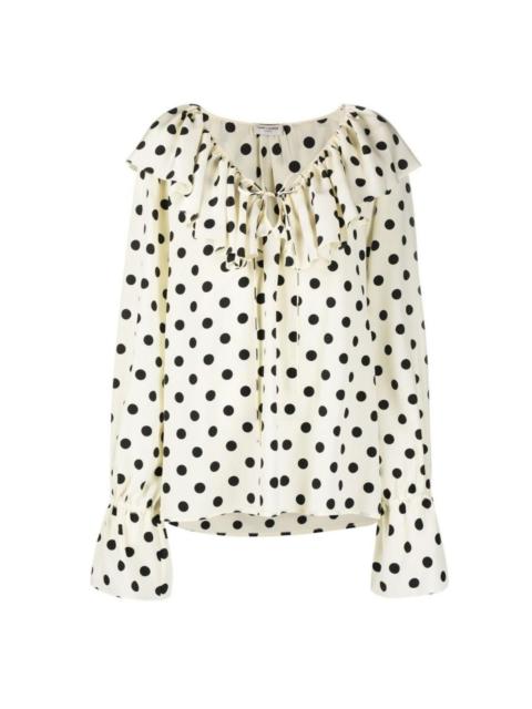 SAINT LAURENT Ruffle-collar Polka-dot Print Silk Blouse