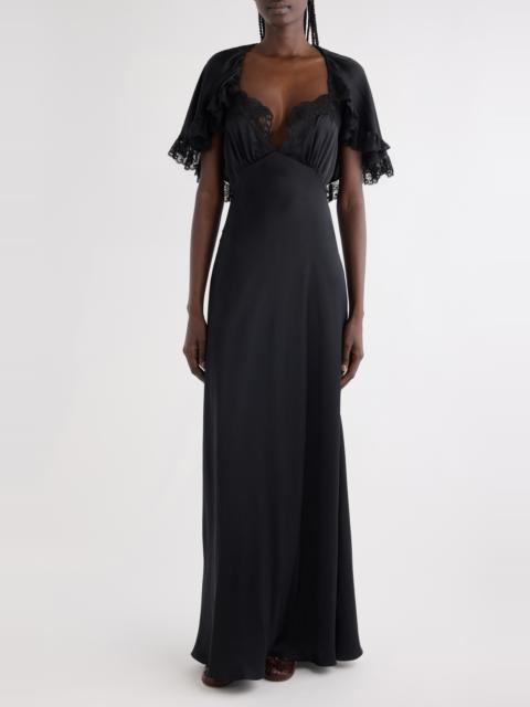 Chloé Chloé Lace Trim Silk Maxi Dress in Black at Nordstrom