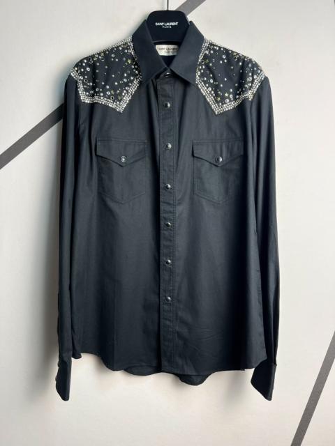 SAINT LAURENT Saint Laurent SLP Spring/Summer 2015 runway black cat-eye button star stud shirt