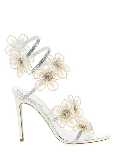 RENE CAOVILLA Peach Flower Sandals White