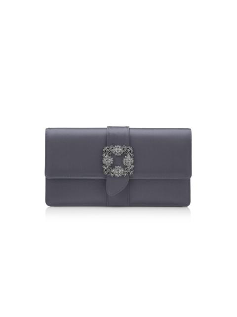 Manolo Blahnik Purple Grey Satin Jewel Buckle Clutch