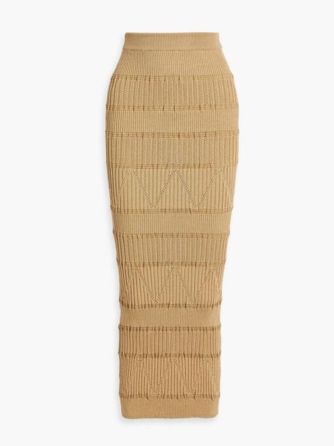 Balmain Ribbed and pointelle-knit maxi pencil skirt