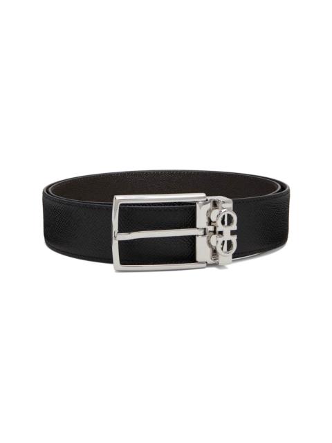 FERRAGAMO Black Adjustable Gancini Reversible Belt