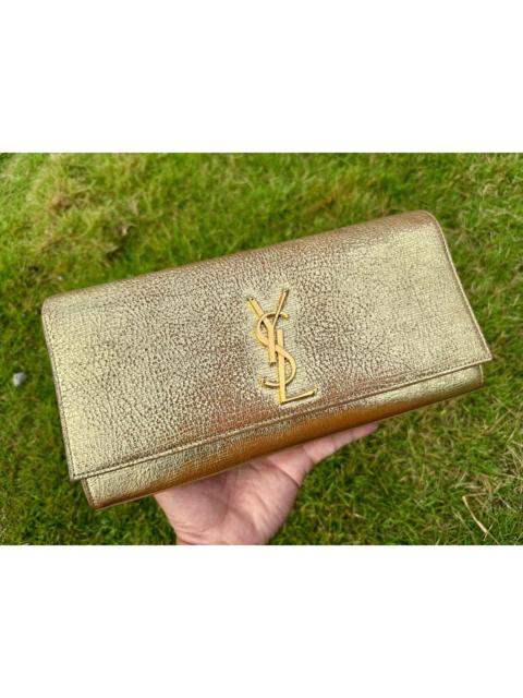 SAINT LAURENT Authentic YSL Cassandre Metallic Gold Leather Clutch
