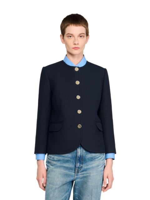 Sandro SANDRO Round collar jacket in Navy Blue at Nordstrom