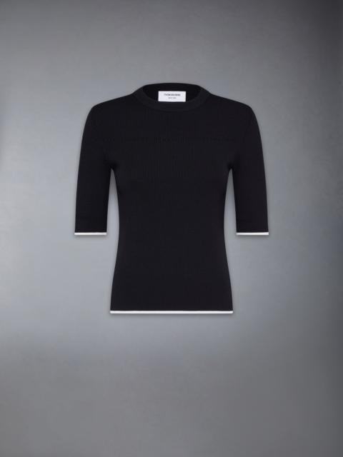 Thom Browne Wool Silk Blend Tipping Rib Stitch Cable Tee