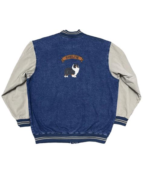 Other Designers Vintage Luna Pier Dog Embroidery Denim Varsity Jacket
