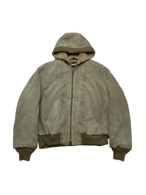 👉Vintage Schott Suede Leather Shearling Hooded Jacket