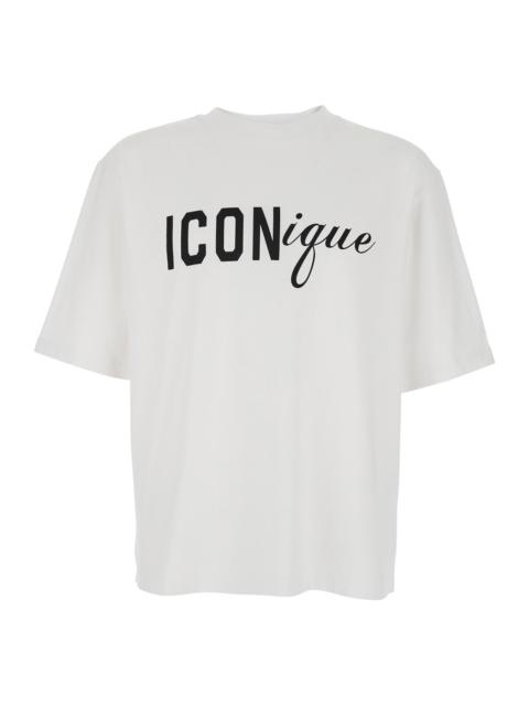 DSQUARED2 Dsquared2 Men White Crew Neck T-Shirt With Raised Collar And Maxi Logo On The Front In Cotton Man