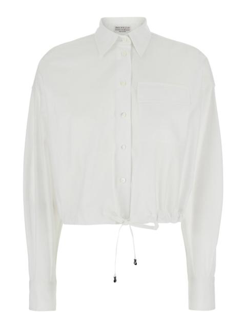 Brunello Cucinelli Brunello Cucinelli Women White Shirt With Pointed Collar And Drawstring Waist In Cotton Blend Woman