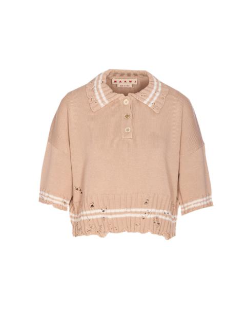 Marni Women Cotton Polo Shirt With Marni Symbol Embroidery