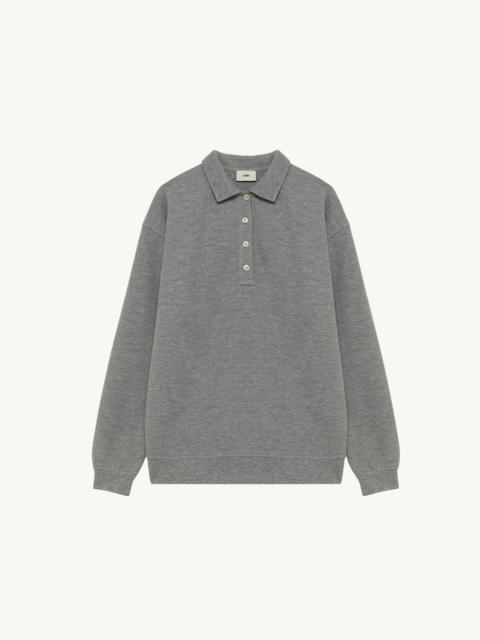 AUTRY UNISEX TONAL LOGO WAFFLE LONG-SLEEVE POLO