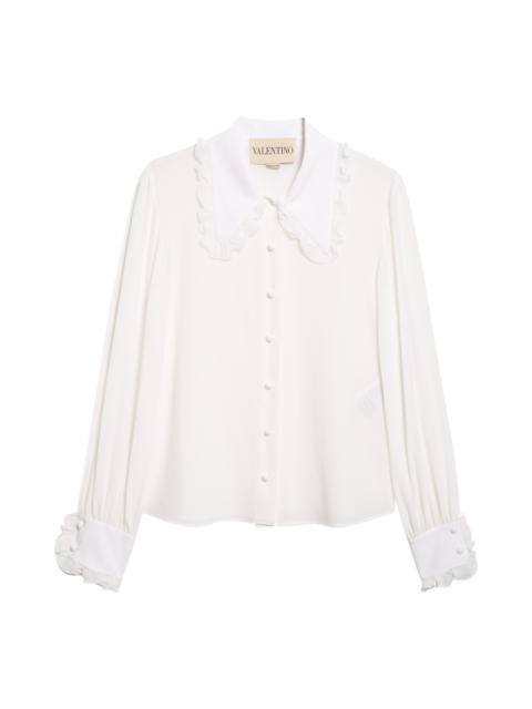 Valentino Valentino Ruffle Trim Silk Silk Crêpe de Chine Shirt in Ivory at Nordstrom