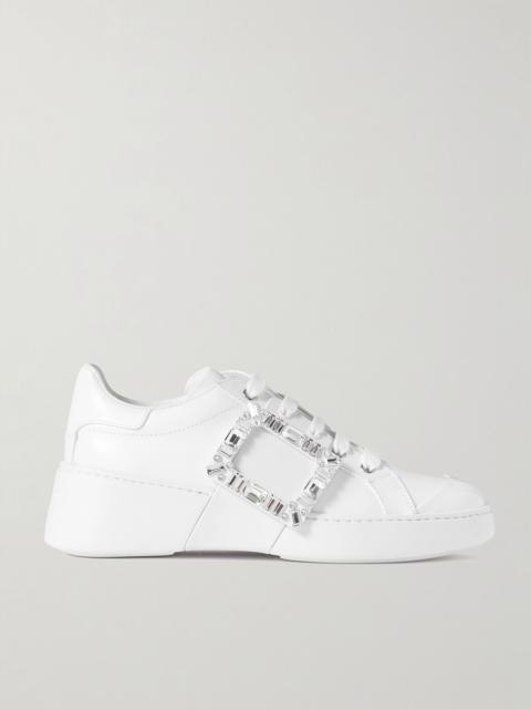 Roger Vivier Viv Skate crystal-embellished rubber-trimmed leather sneakers White