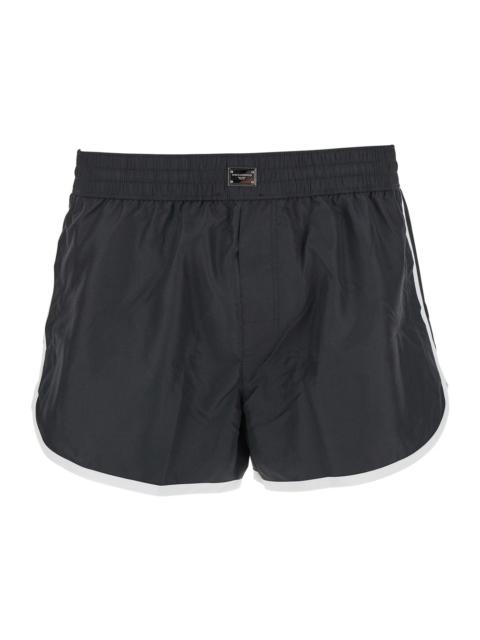 Dolce & Gabbana Dolce & Gabbana Men Black Swimsuit With Logo Plate On The Front In Tech Fabric Man