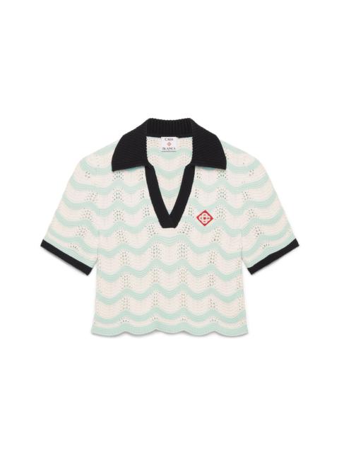CASABLANCA Cotton Wave Crochet Cropped Polo