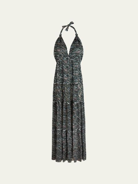 Vilebrequin Pearl Devore Tiered Silk Maxi Dress