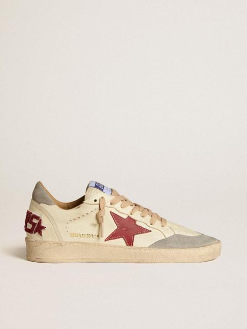 Golden Goose Men's Ball Star LTD in nappa leather with red leather star and gray suede heel tab