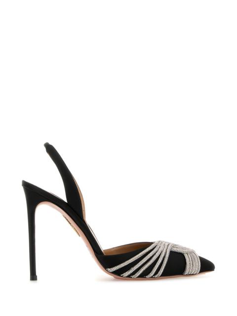 AQUAZZURA Black satin Gatsby Sling 105 pumps