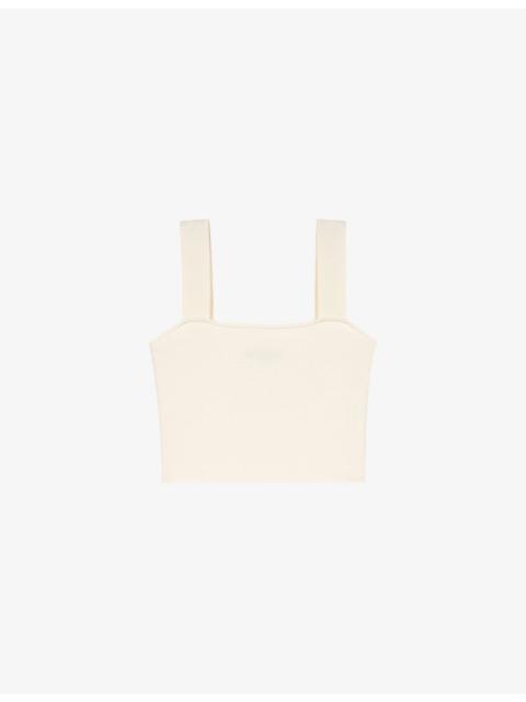 maje Square-Neck Cropped Knitted Top