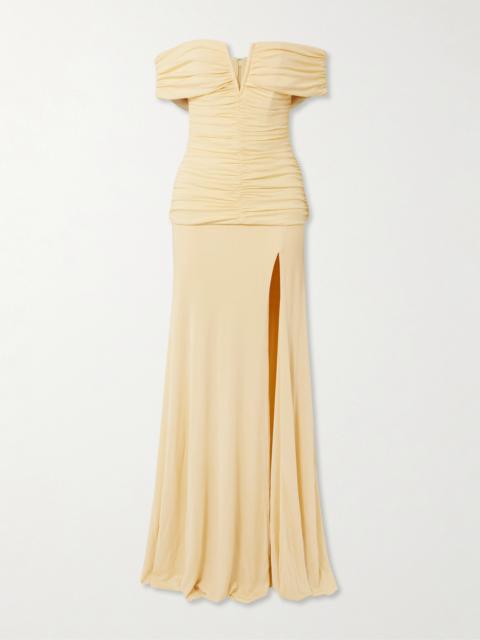 REBECCA VALLANCE Zaley Off-the-shoulder Ruched Jersey Gown
