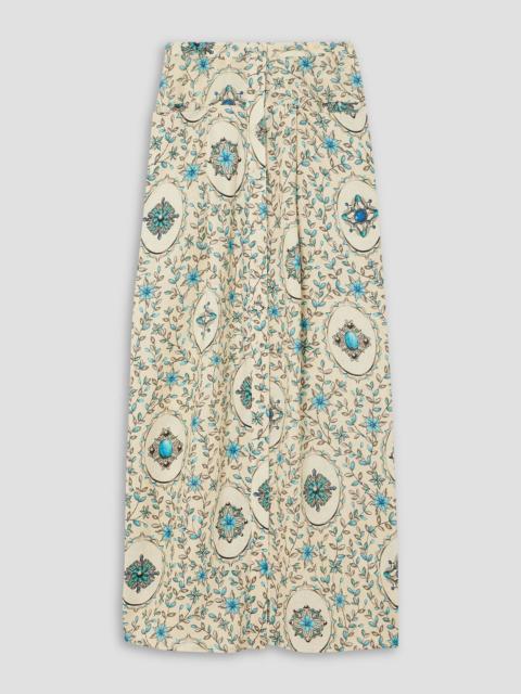 Agua by Agua Bendita Embellished printed linen maxi skirt