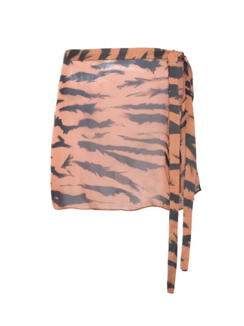 ADRIANA DEGREAS x Sabine Getty Animal-Print Side-Tie Silk Mini Skirt animal
