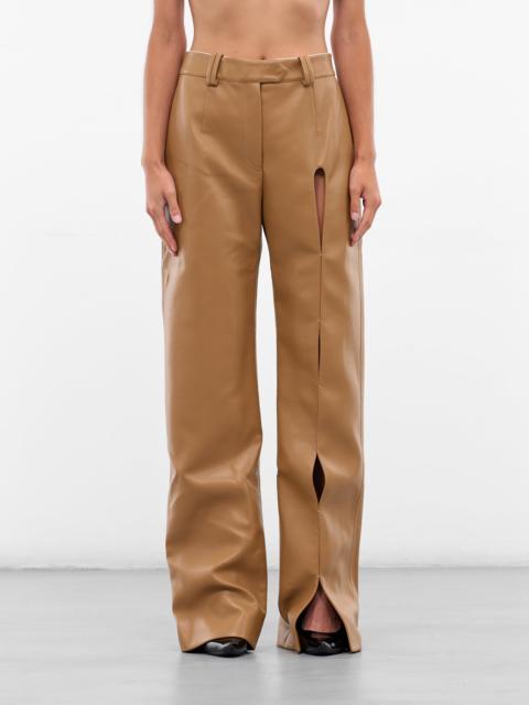 ALEKSANDRE AKHALKATSISHVILI Beige Vegan Leather Cut-Out Trousers