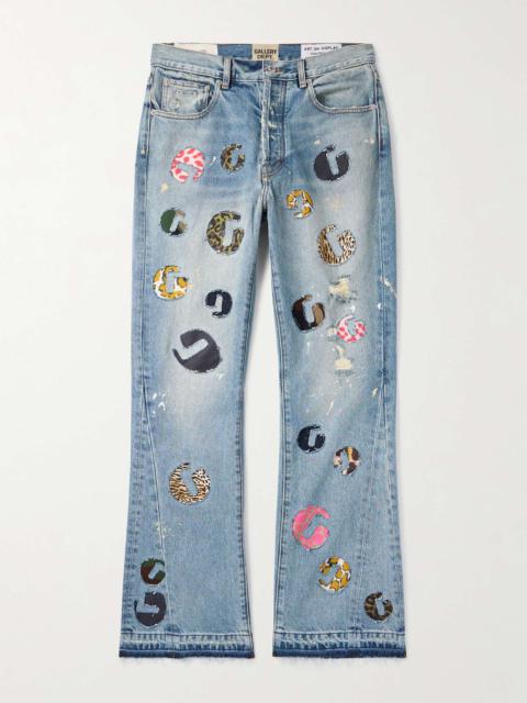 G-Time Flared Distressed Logo-Appliquéd Jeans