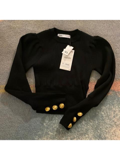 Other Designers ZARA Cropped Ribbed Sweater with Ballon Sleeves