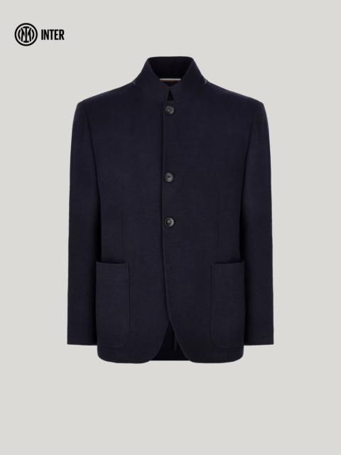 Canali NAVY BLUE WOOL AND COTTON JACKET WITH STAND-UP COLLAR - INTER COLLECTION