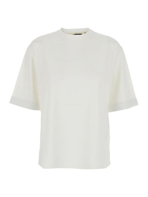 JACQUEMUS Jacquemus Women 'Le Tshirt Ventadou' White Crew Neck T-Shirt With Gros Grain Logo On The Back In Fab